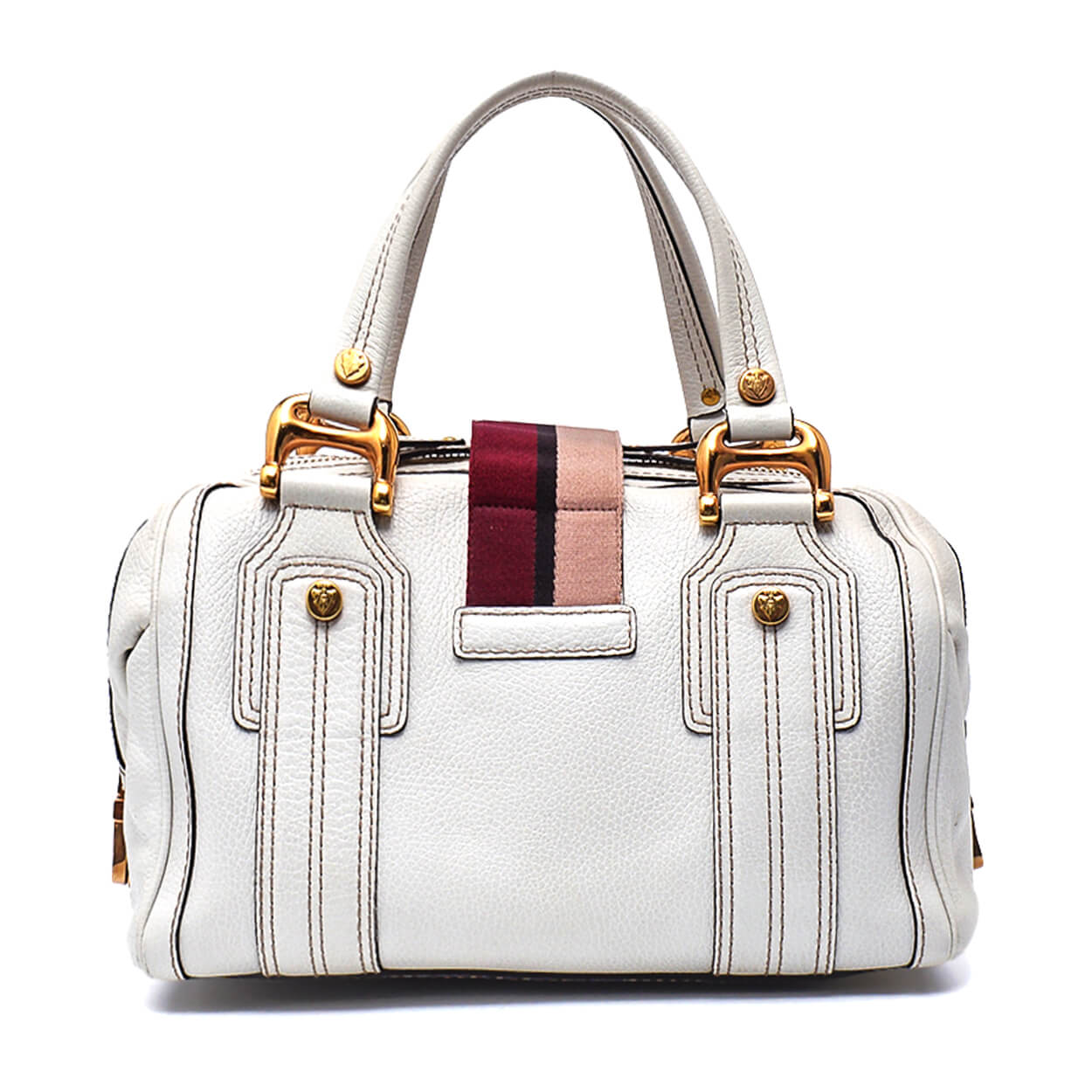 Gucci-White Leather Aviatrix Medium Boston Bag